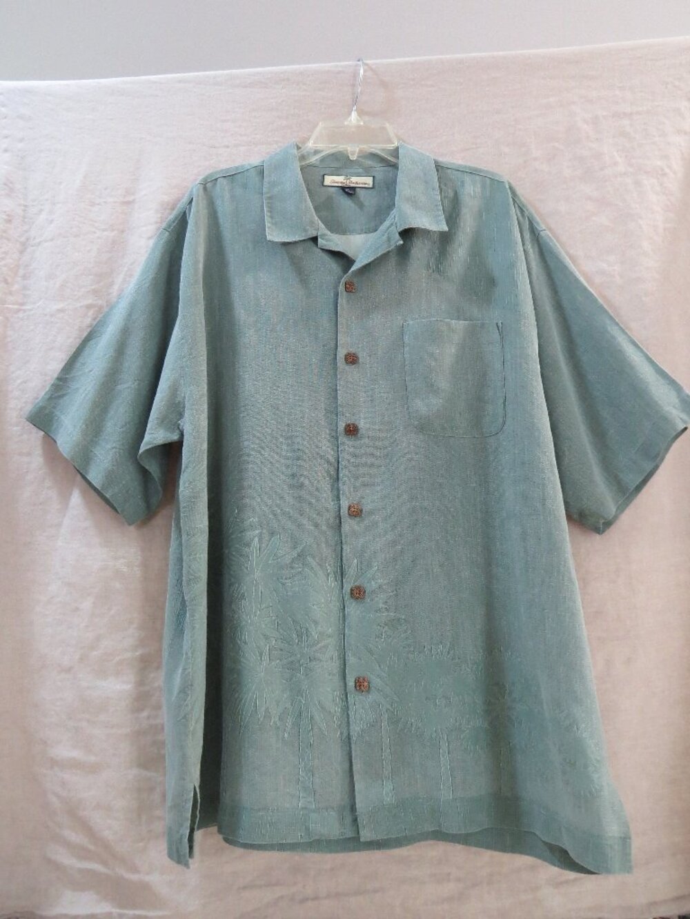 Tommy Bahama Silk Woven Relax Shirt SIZE XL Palms, Sage Green, Short Sleeves